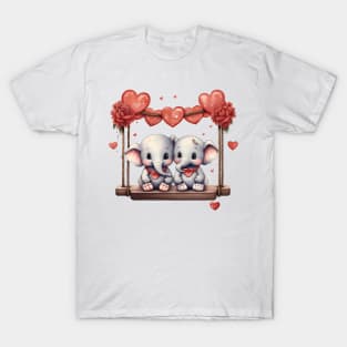 Valentine Elephant Couple On Swing T-Shirt